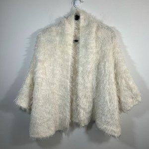 Anthropologie Knitted and Knotted White Fuzzy Cropped Sleeve Draped Cardigan